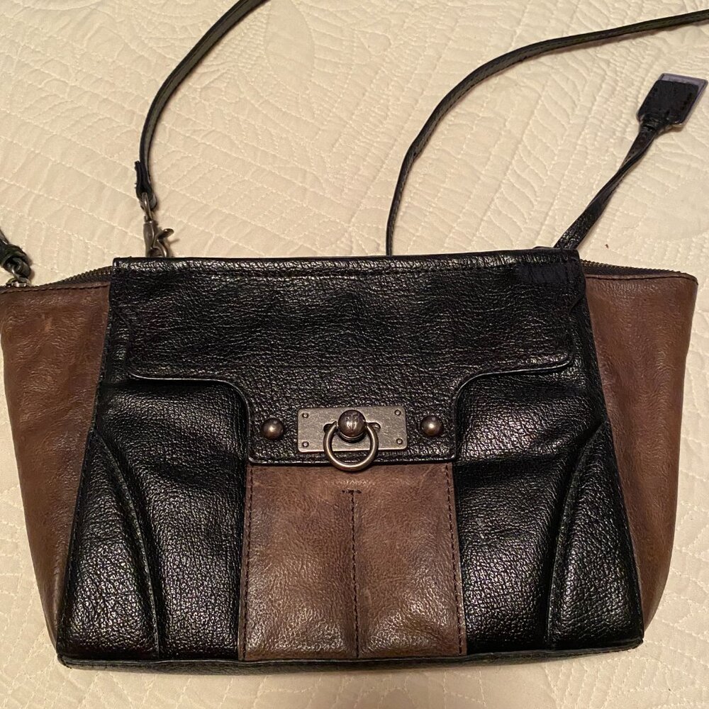 Frye Black Gray slim shopper crossbody bag